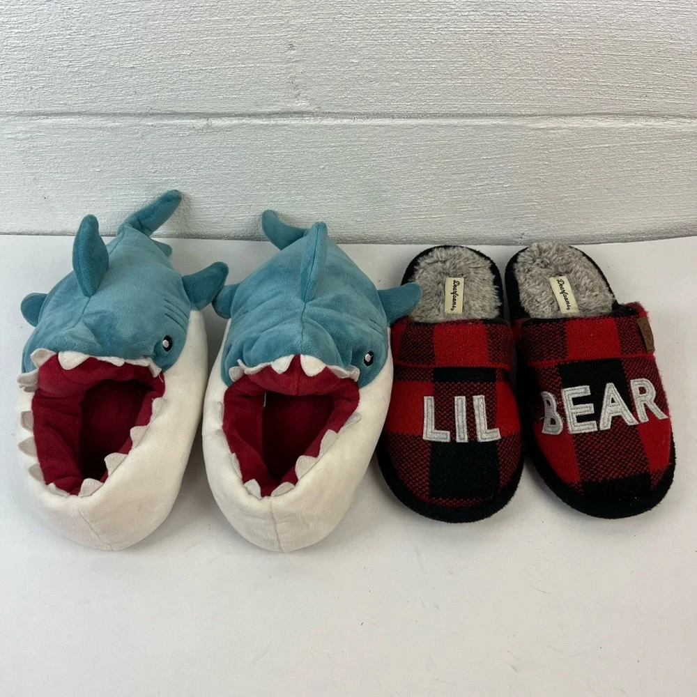 Boys lot of 2 pairs of house shoes Shark Lil Bear